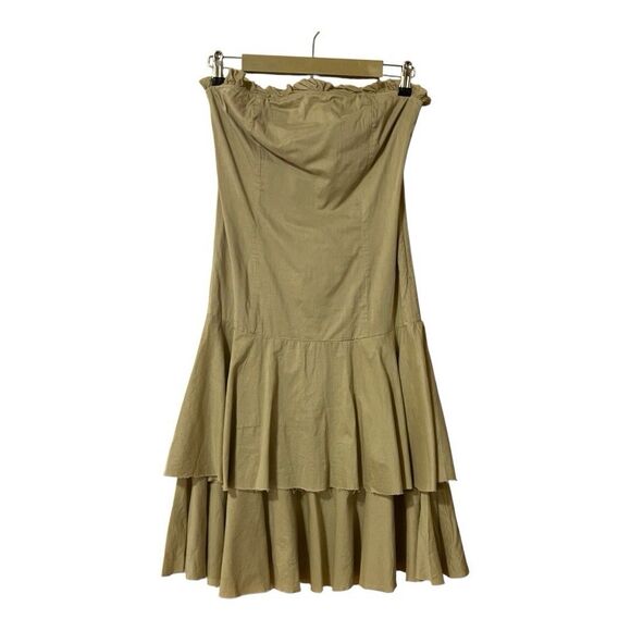 Diane Von Furstenberg DVF Size 4 Strapless Tiered Raw Hem Khaki Cotton Dress - Picture 1 of 3